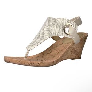 White Mountain Womens Aida Thong Slingback Wedges Size 8.5 Gold/Glitter